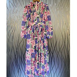 Print lantern sleeve dress lady